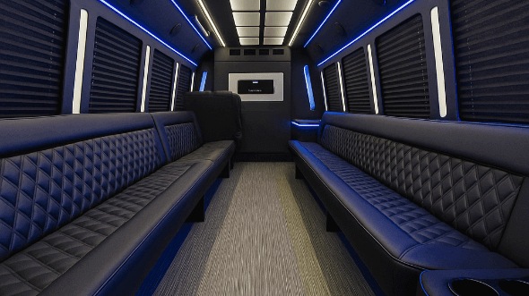 Interior of Westminster Party Bus Company's 20 Passenger Party Bus in Broomfield