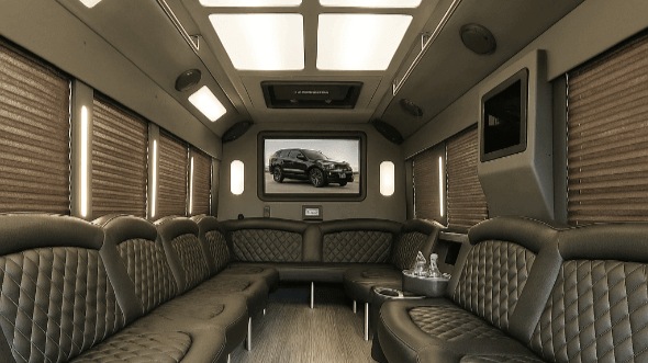 Interior of Westminster Party Bus Company's 28 Passenger Party Bus in Broomfield