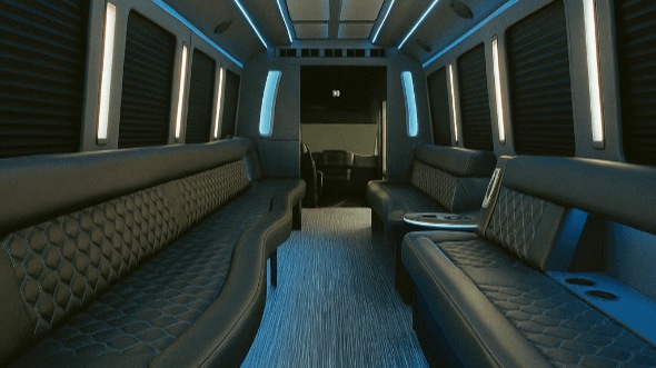 Interior of Westminster Party Bus Company's 28 Passenger Party Bus in Denver