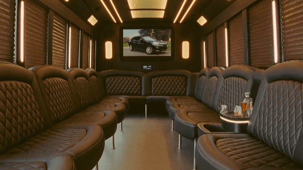 Interior of Westminster Party Bus Company's 30 Passenger Party Bus in Commerce City
