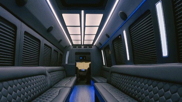 Interior of Westminster Party Bus Company's 30 Passenger Party Bus in Lakewood