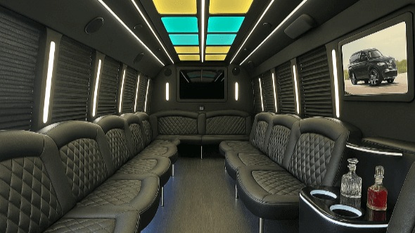 Interior of Westminster Party Bus Company's 50 Passenger Party Bus in Boulder